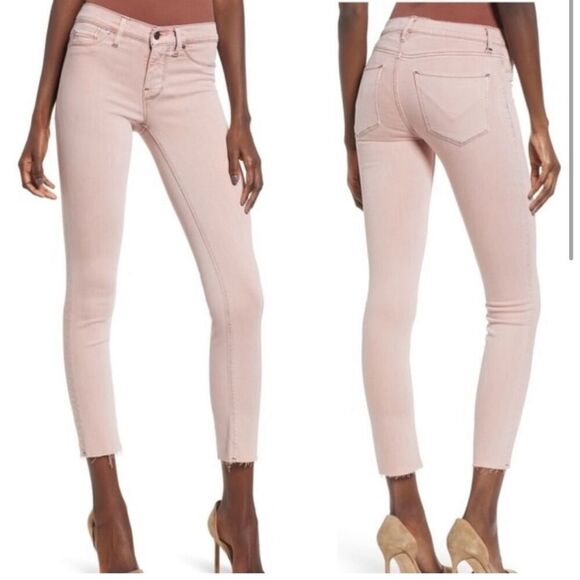 Hudson Tally Deep Cuff Crop Pink Skinny Stretch Jeans Size 26 - Picture 1 of 8